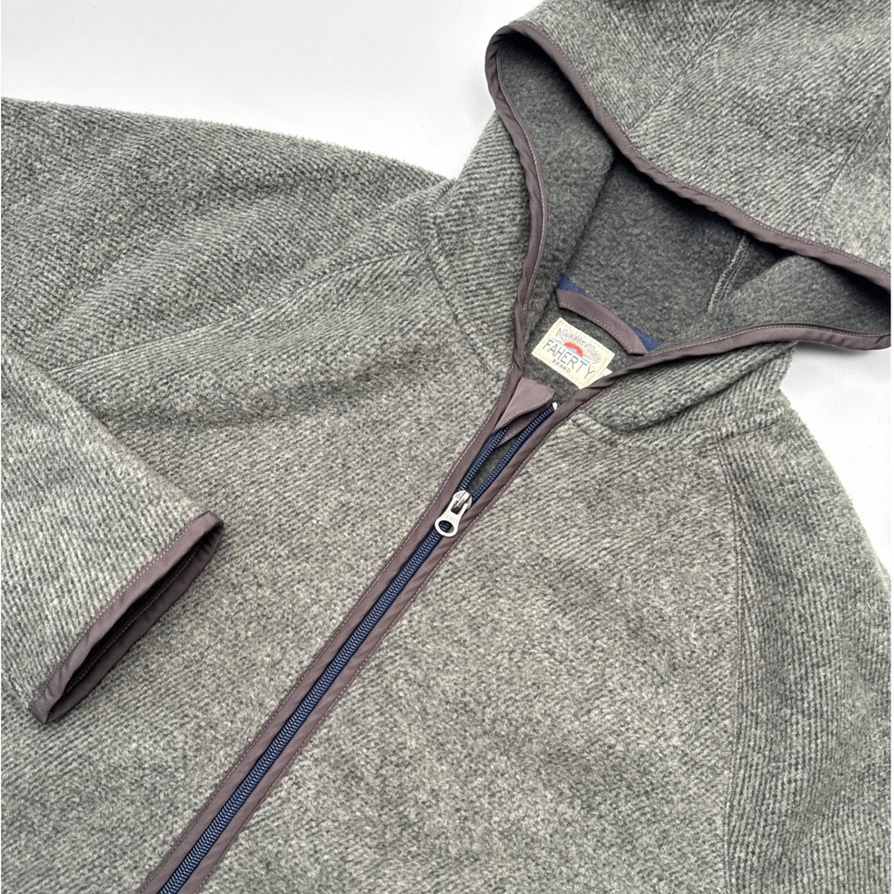 Faherty Brand Mens Full Zip Textured Knit Hoodie Heather Gray Size M